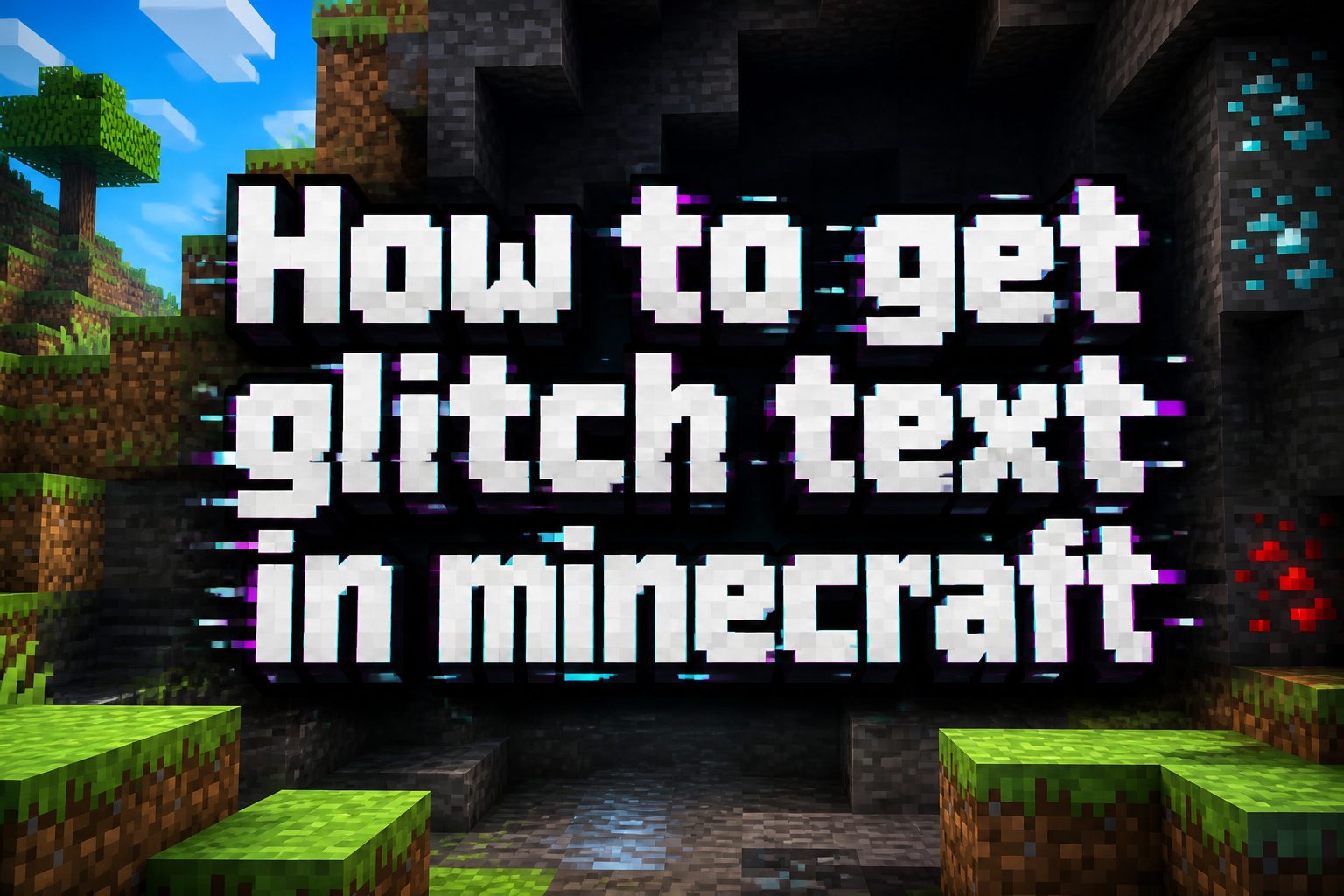 Glitch-style Minecraft text effect with distorted blocky letters