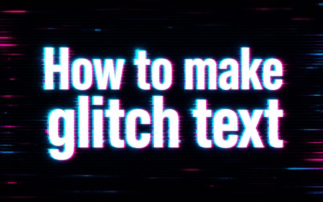 Glitch-style text effect with offset red and blue layers creating a distorted digital look